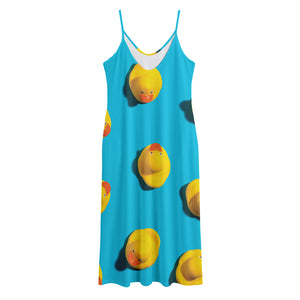 Yellow Rubber Ducks Print Jersey Midi Cami Dress