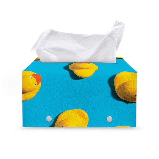 Yellow Rubber Ducks Print Leather Tissue Box Cover
