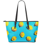 Yellow Rubber Ducks Print Leather Tote Bag