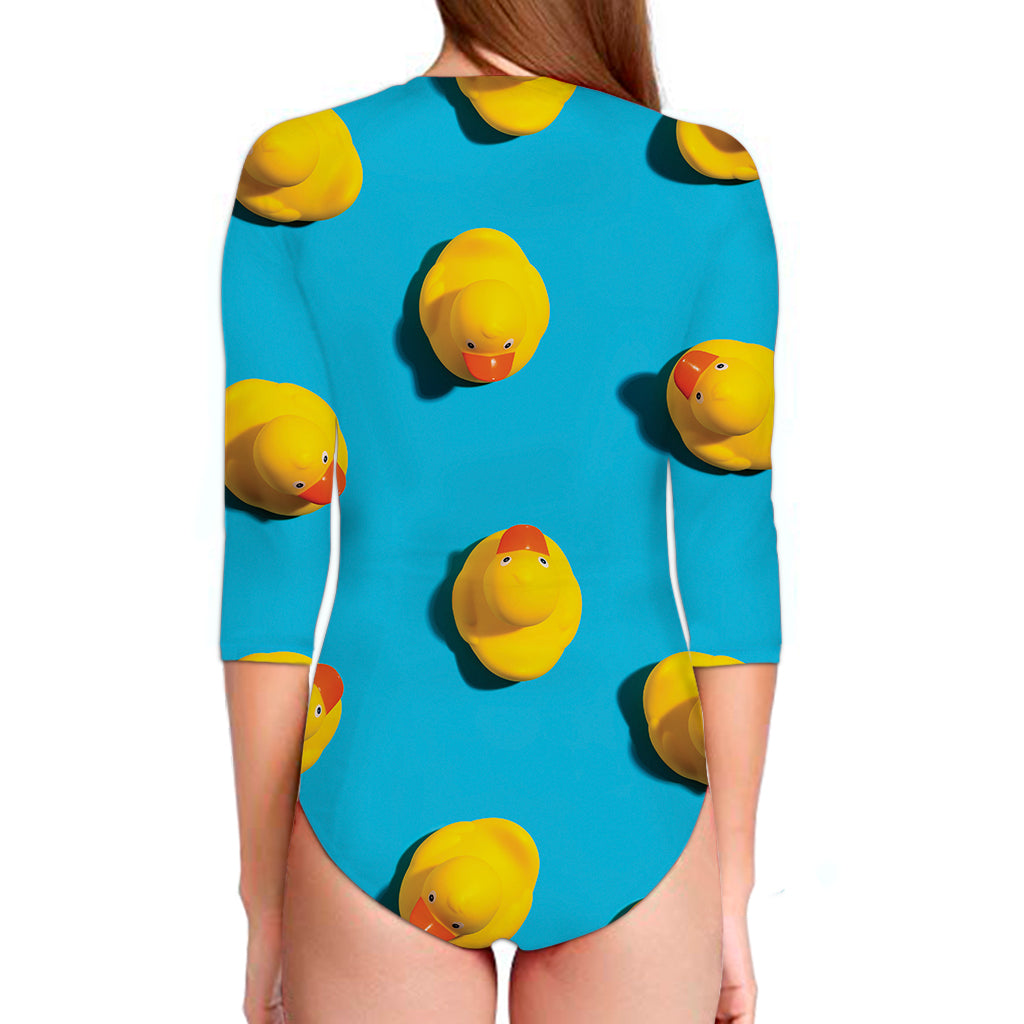 Yellow Rubber Ducks Print Long Sleeve Swimsuit