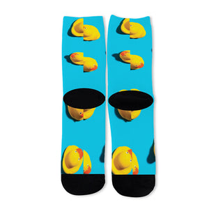 Yellow Rubber Ducks Print Long Socks