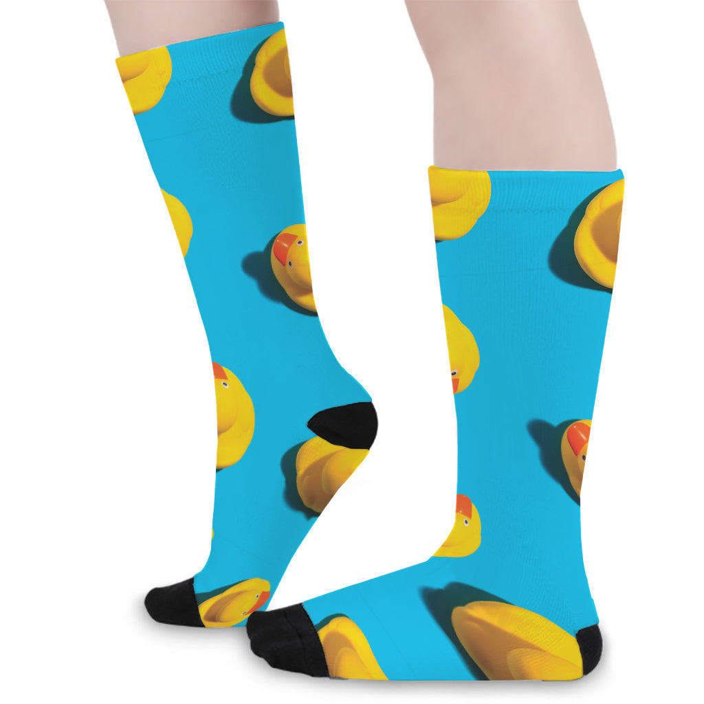 Yellow Rubber Ducks Print Long Socks