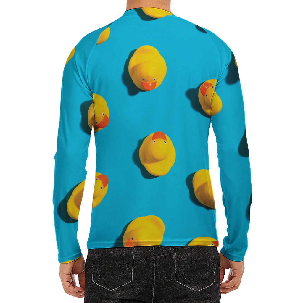 Yellow Rubber Ducks Print Men's Long Sleeve Rash Guard