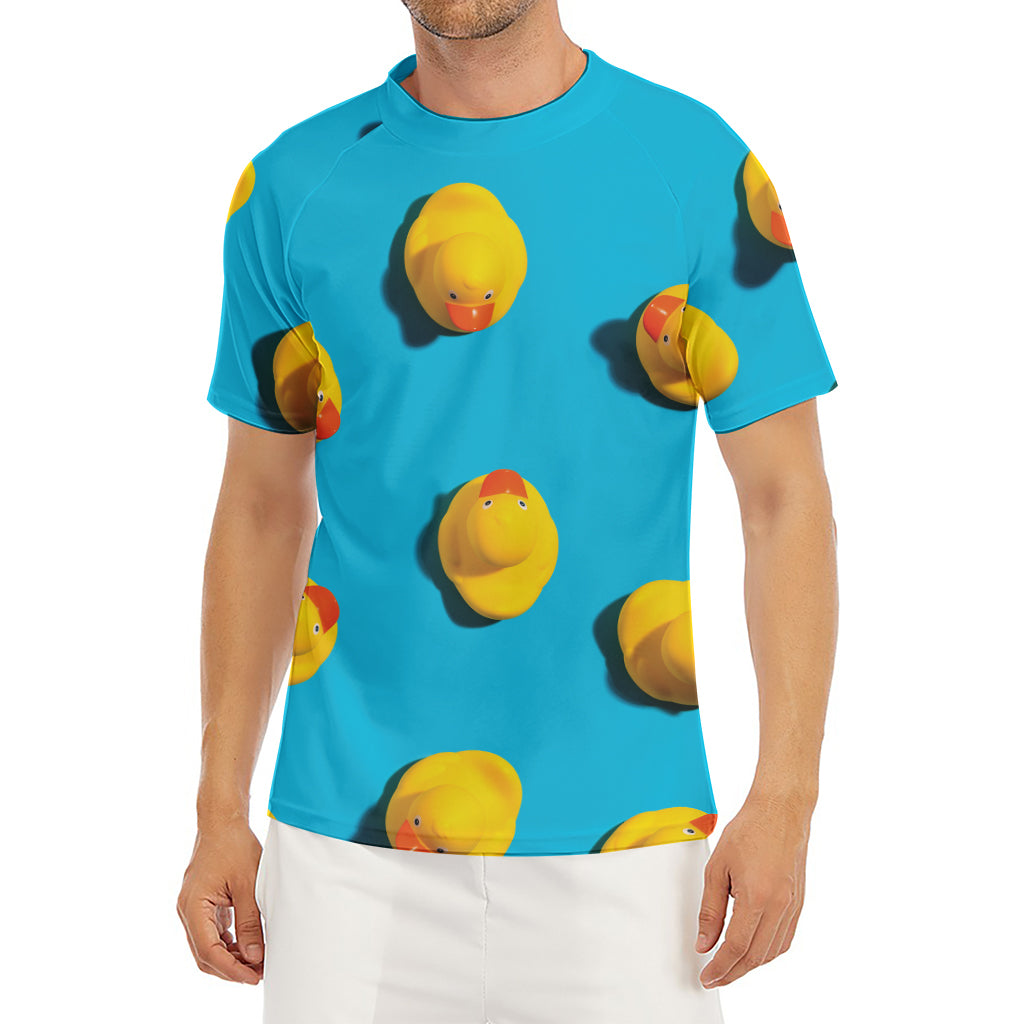 Yellow Rubber Ducks Print Men's Short Sleeve Rash Guard