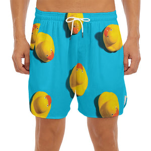 Yellow Rubber Ducks Print Men's Split Running Shorts