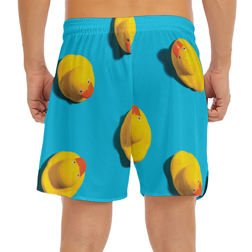 Yellow Rubber Ducks Print Men's Split Running Shorts