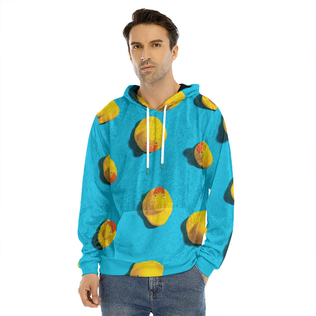 Yellow Rubber Ducks Print Men's Velvet Pullover Hoodie