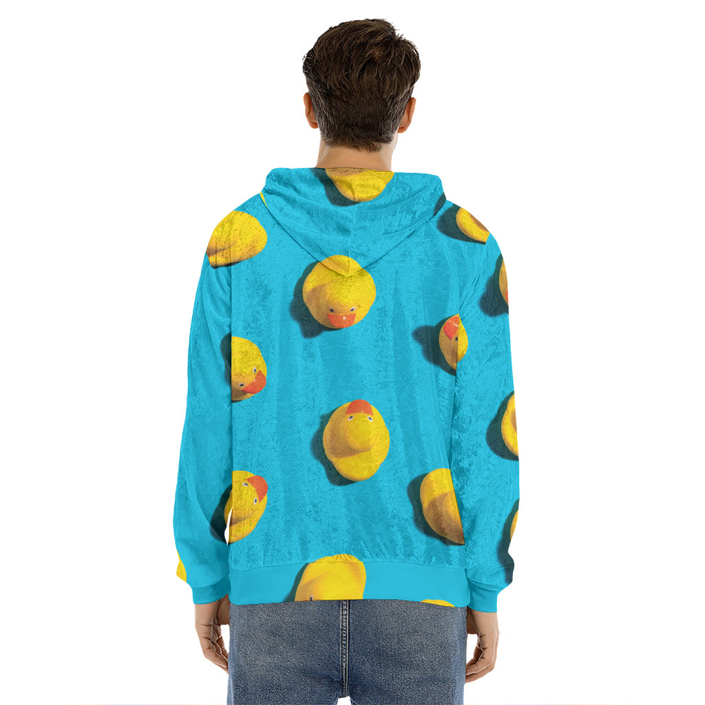 Yellow Rubber Ducks Print Men's Velvet Pullover Hoodie