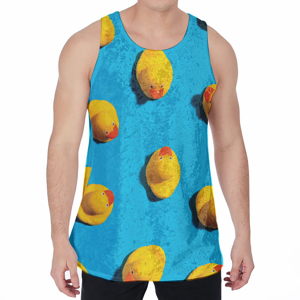 Yellow Rubber Ducks Print Men's Velvet Tank Top