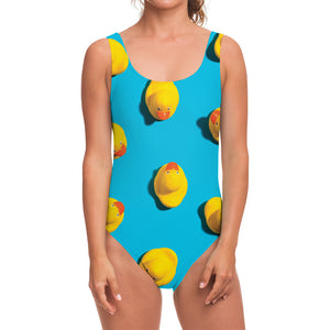 Yellow Rubber Ducks Print One Piece Swimsuit