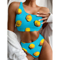 Yellow Rubber Ducks Print One Shoulder Bikini Set