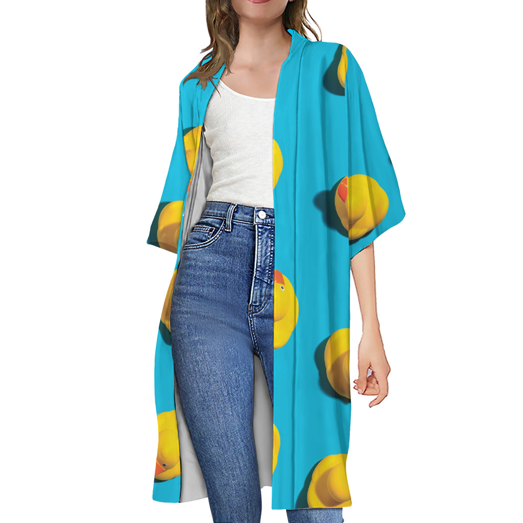 Yellow Rubber Ducks Print Open Front Beach Cover Up