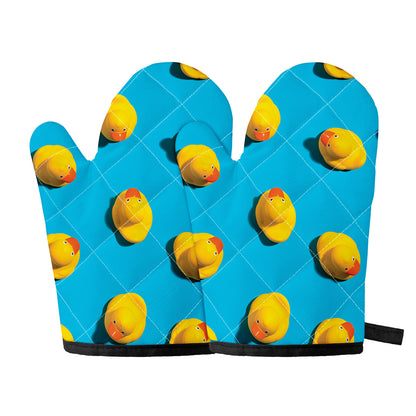 Yellow Rubber Ducks Print Oven Mitts