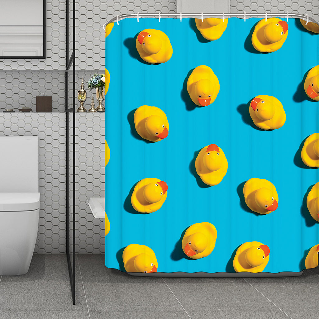 Yellow Rubber Ducks Print Polyester Shower Curtain