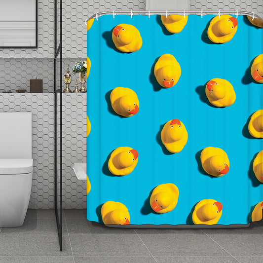 Yellow Rubber Ducks Print Polyester Shower Curtain