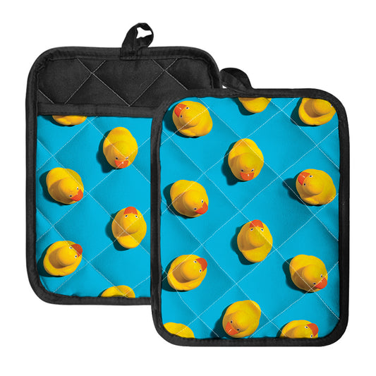 Yellow Rubber Ducks Print Pot Holders With Pocket