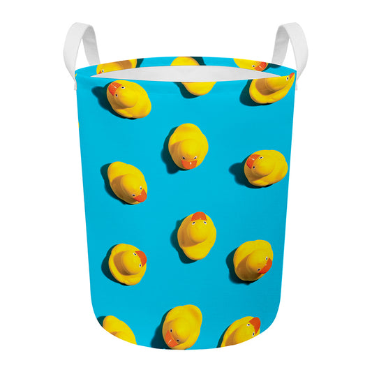 Yellow Rubber Ducks Print Round Laundry Basket