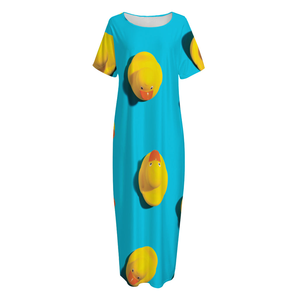 Yellow Rubber Ducks Print Short Sleeve Long Nightdress