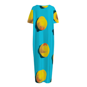 Yellow Rubber Ducks Print Short Sleeve Long Nightdress