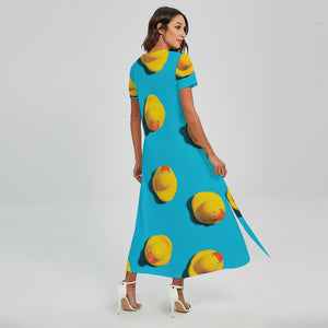 Yellow Rubber Ducks Print Short Sleeve Maxi Dress