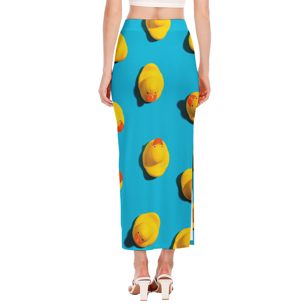 Yellow Rubber Ducks Print Side Slit Maxi Skirt