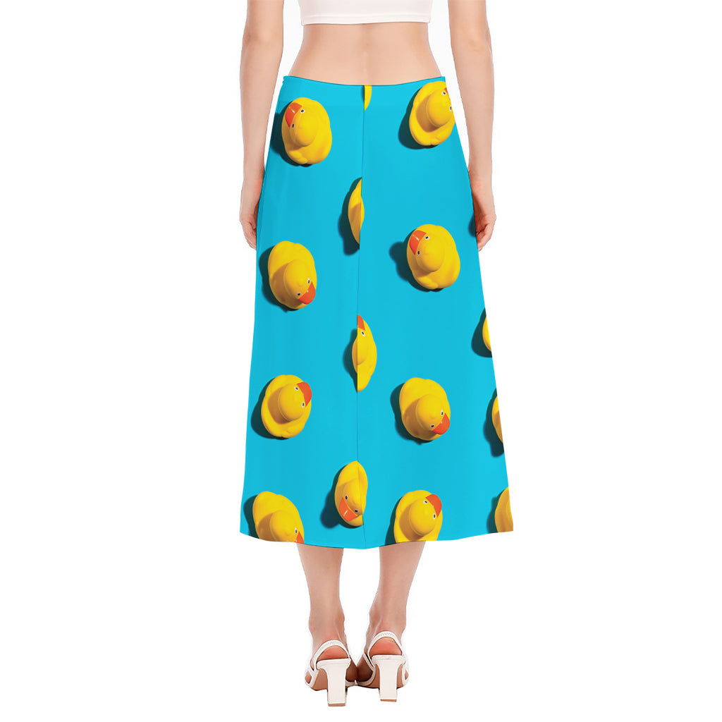 Yellow Rubber Ducks Print Side Slit Midi Skirt