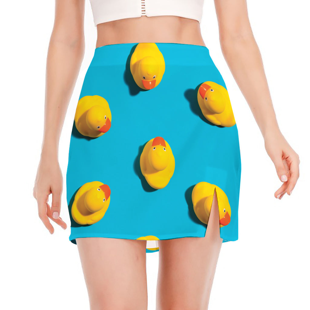 Yellow Rubber Ducks Print Side Slit Mini Skirt