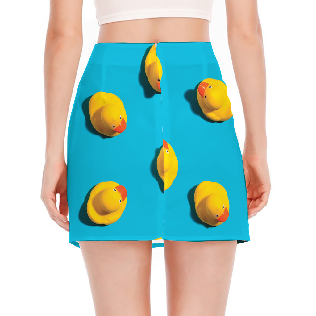 Yellow Rubber Ducks Print Side Slit Mini Skirt