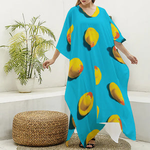 Yellow Rubber Ducks Print Silk V-Neck Kaftan Dress