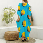 Yellow Rubber Ducks Print Silk V-Neck Kaftan Dress