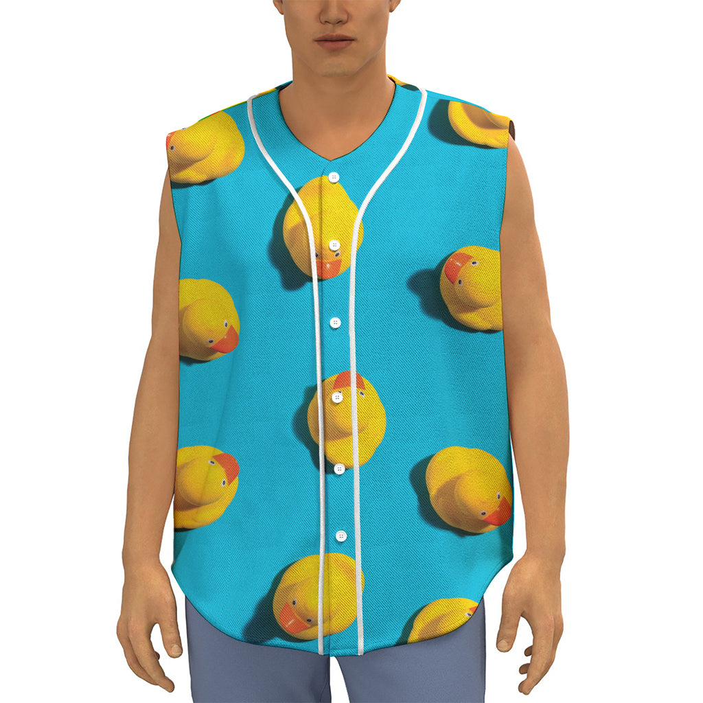 Yellow Rubber Ducks Print Sleeveless Baseball Jersey