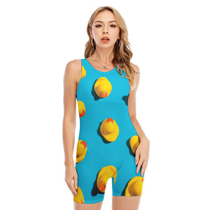 Yellow Rubber Ducks Print Sleeveless One Piece Swimsuit