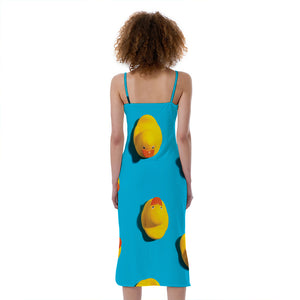 Yellow Rubber Ducks Print Slim Fit Midi Cami Dress