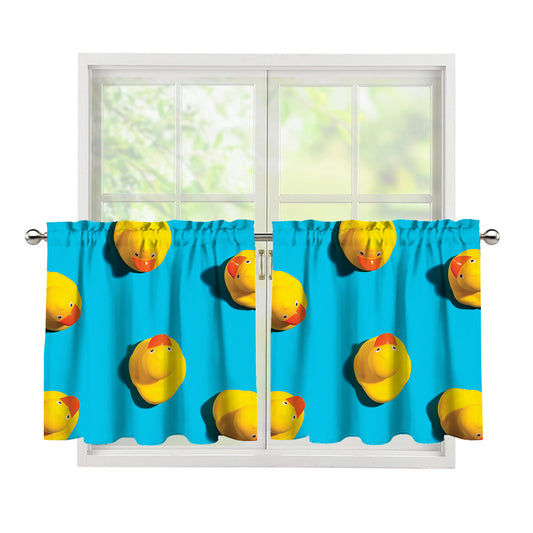 Yellow Rubber Ducks Print Tier Curtains