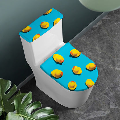 Yellow Rubber Ducks Print Toilet Lid And Tank Cover Set