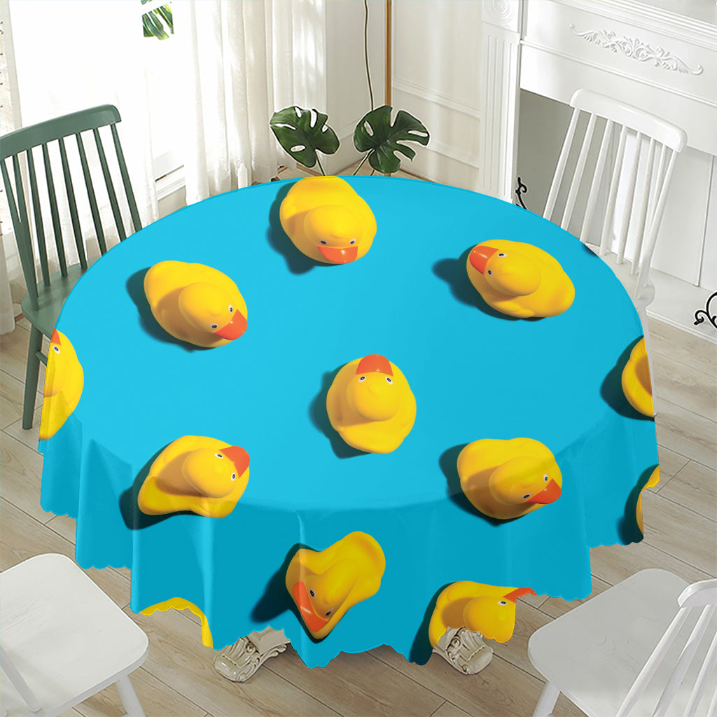 Yellow Rubber Ducks Print Waterproof Round Tablecloth