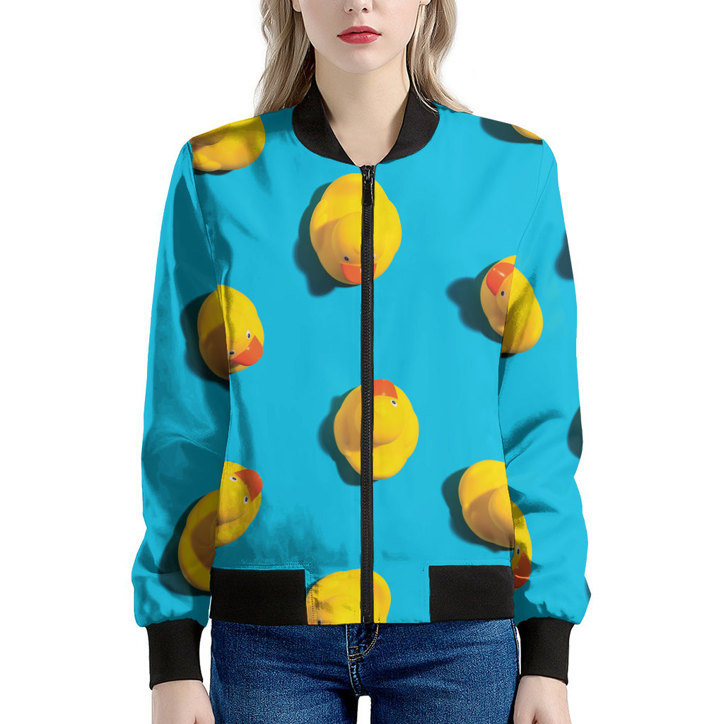 Yellow Rubber Ducks Print Women's Bomber Jacket