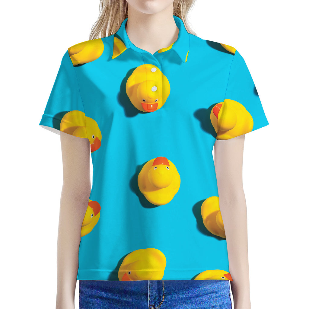 Yellow Rubber Ducks Print Women's Polo Shirt