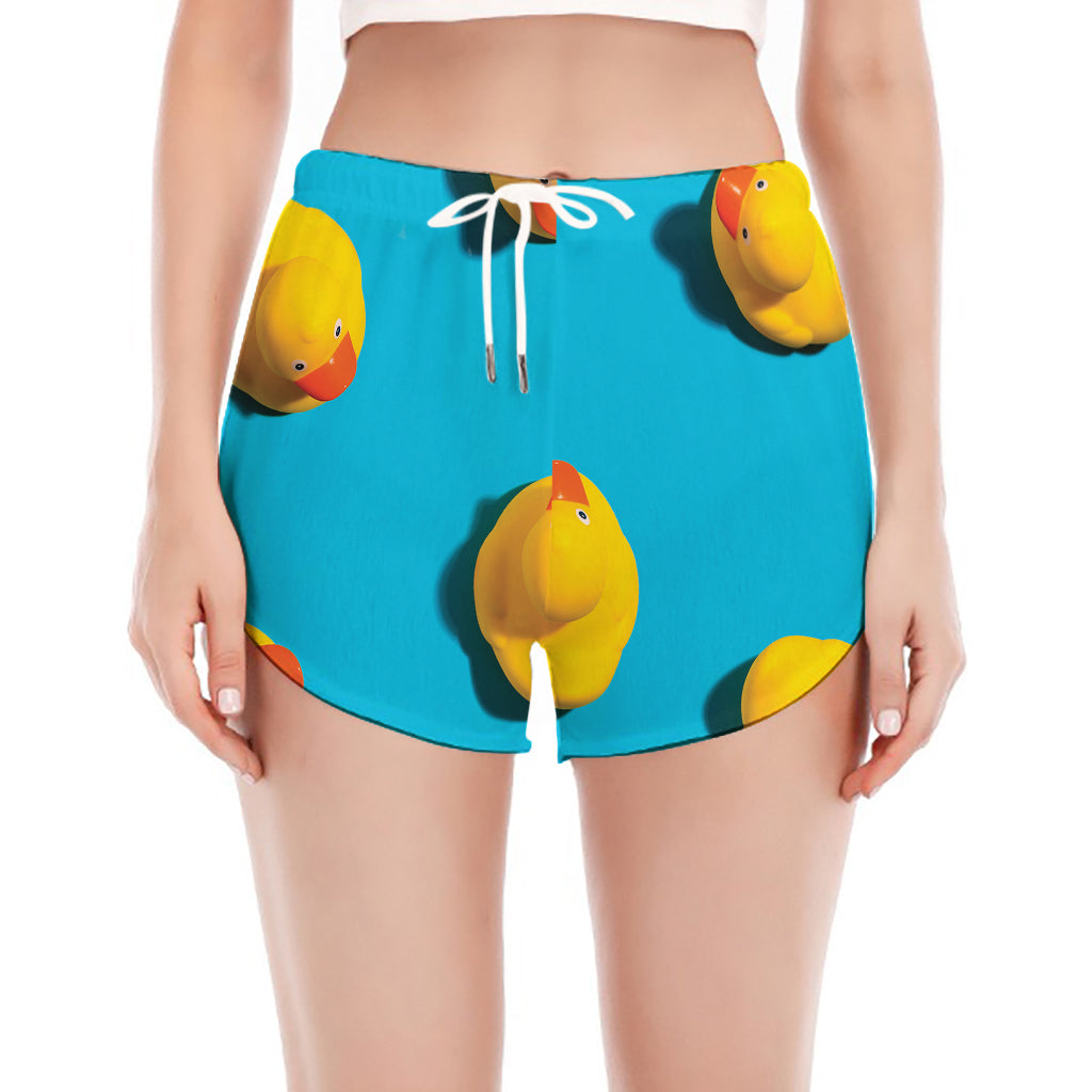 Yellow Rubber Ducks Print Women's Split Running Shorts