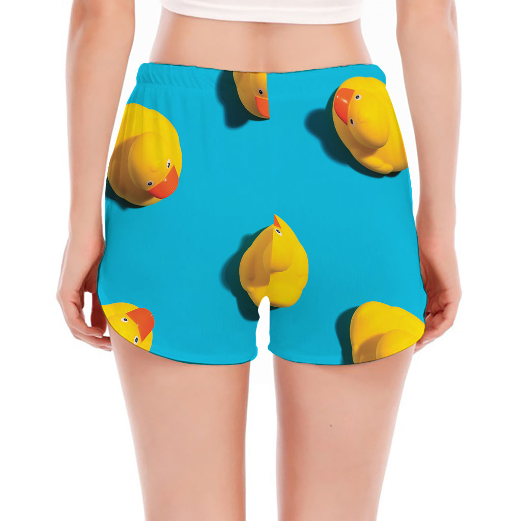 Yellow Rubber Ducks Print Women's Split Running Shorts