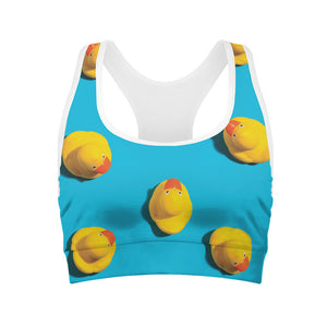 Yellow Rubber Ducks Print Women's Sports Bra