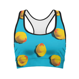 Yellow Rubber Ducks Print Women's Sports Bra