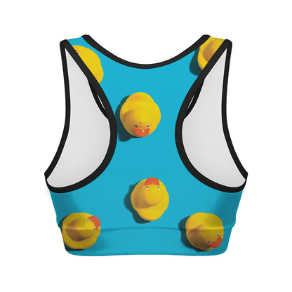 Yellow Rubber Ducks Print Women's Sports Bra