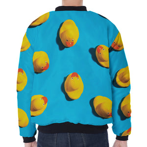 Yellow Rubber Ducks Print Zip Sleeve Bomber Jacket