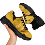 Yellow Snake Print Black Chunky Shoes