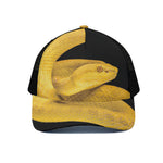 Yellow Snake Print Black Mesh Trucker Cap