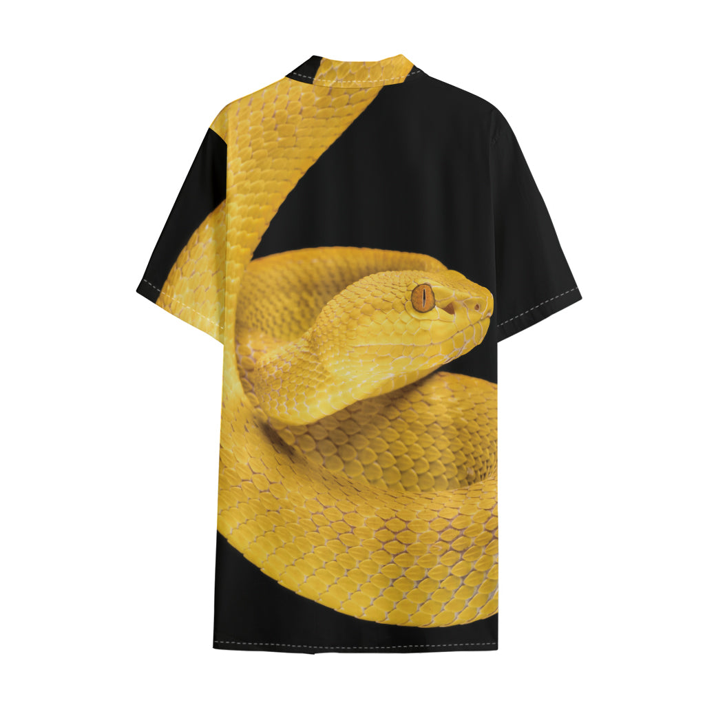 Yellow Snake Print Cotton Hawaiian Shirt