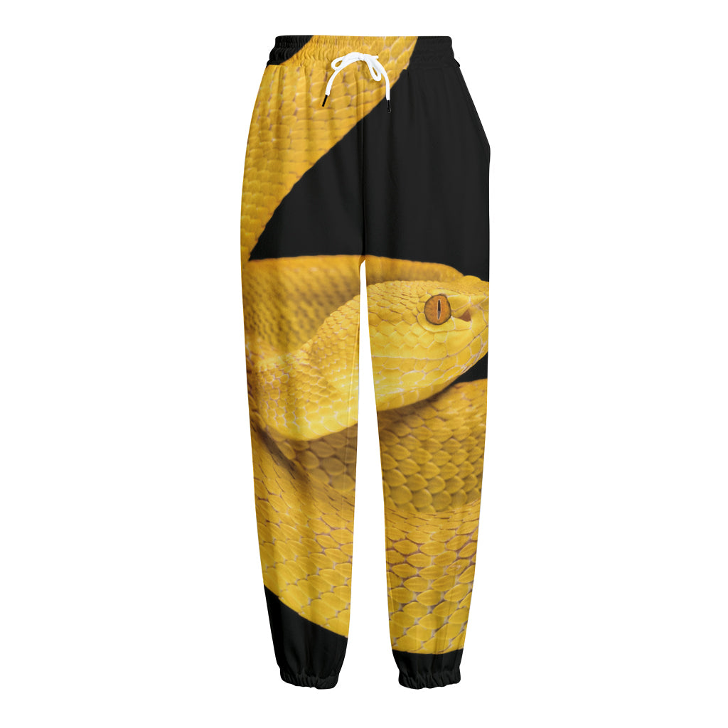 Yellow Snake Print Fleece Lined Knit Pants