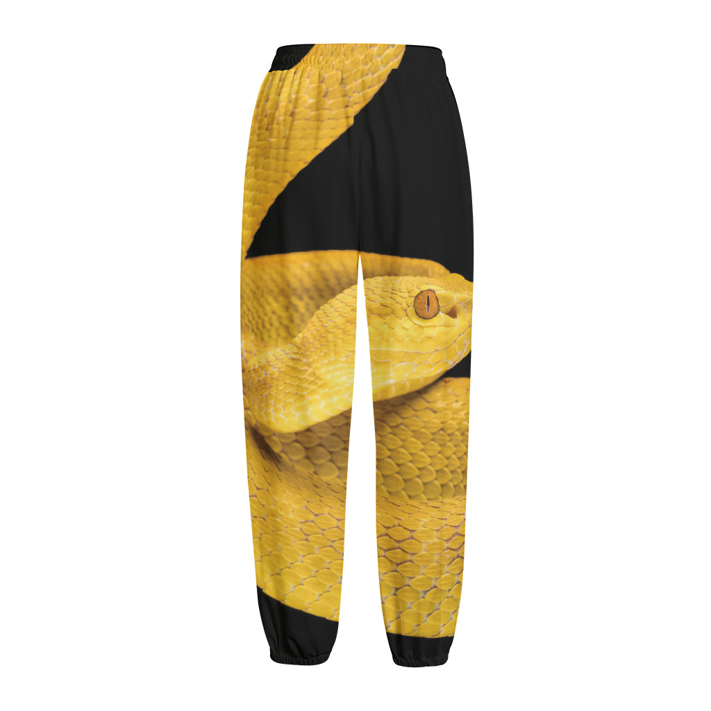 Yellow Snake Print Fleece Lined Knit Pants