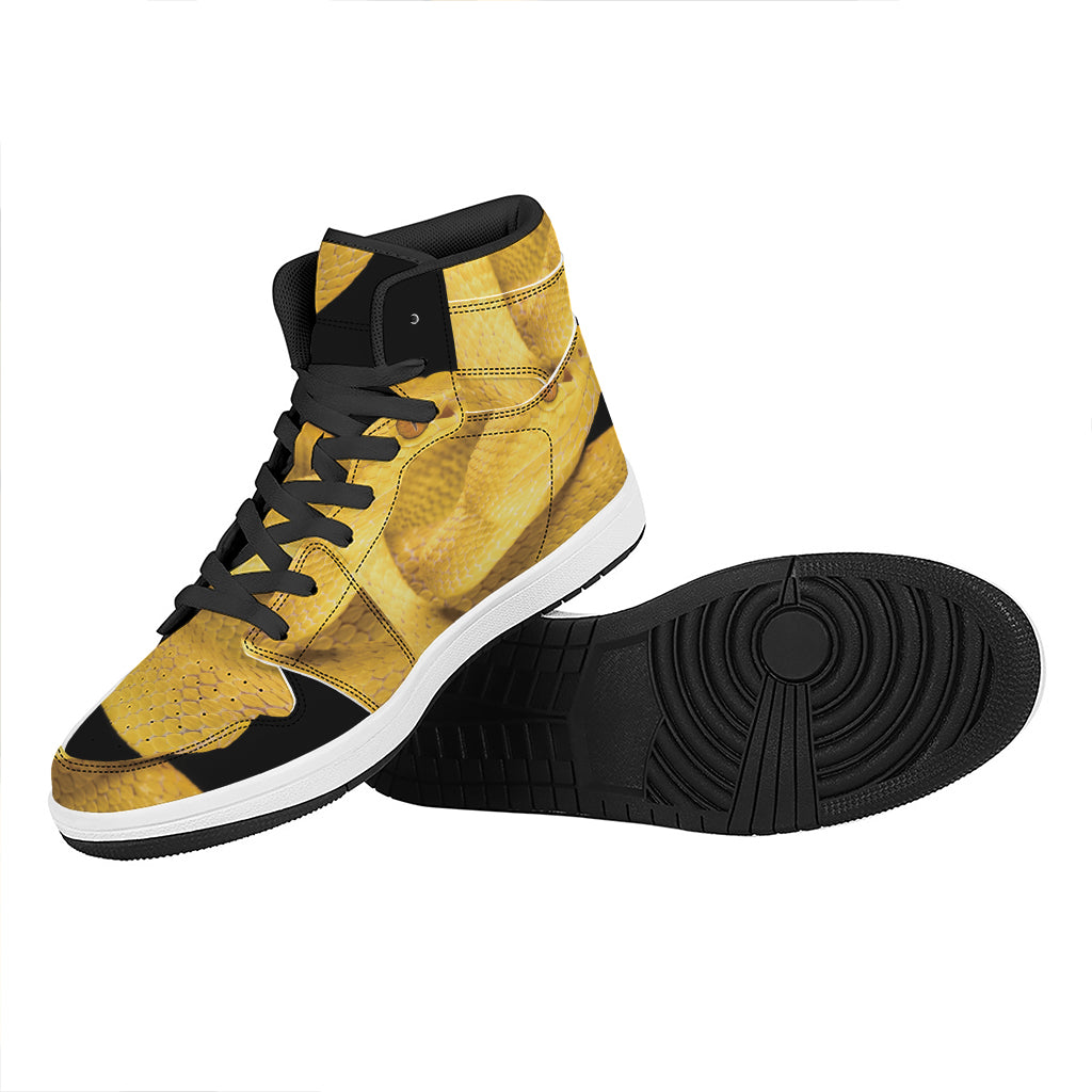Yellow Snake Print High Top Leather Sneakers